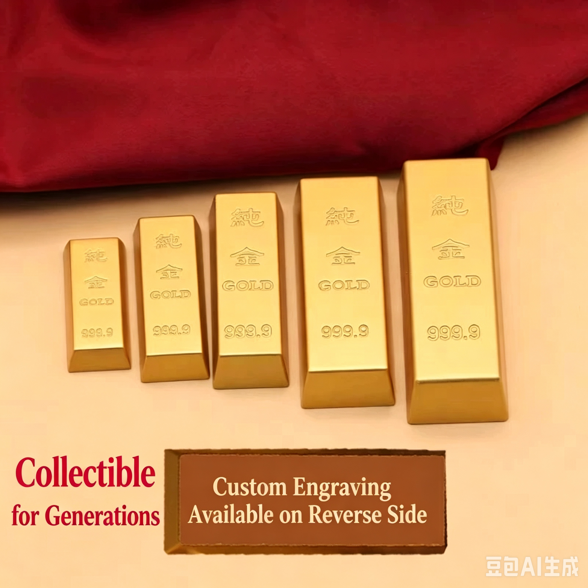Custom Engraved Gold-Plated Bullion Bar – Glossy 999.9 Finish, Multiple Sizes, Ideal Desk Decor for Housewarming & Business Gifts