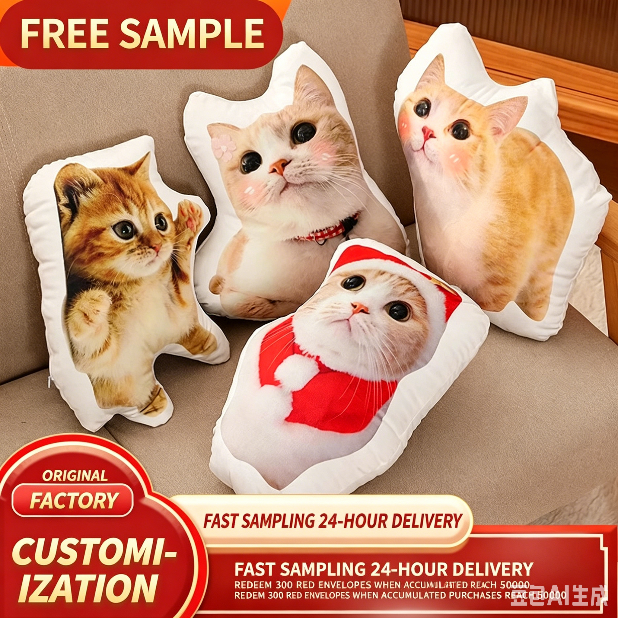 Custom Shaped Photo Pillow – Personalized Plush Cushion with Cartoon Pet Design, Company Logo Available, Great for Home Decor & Gifts