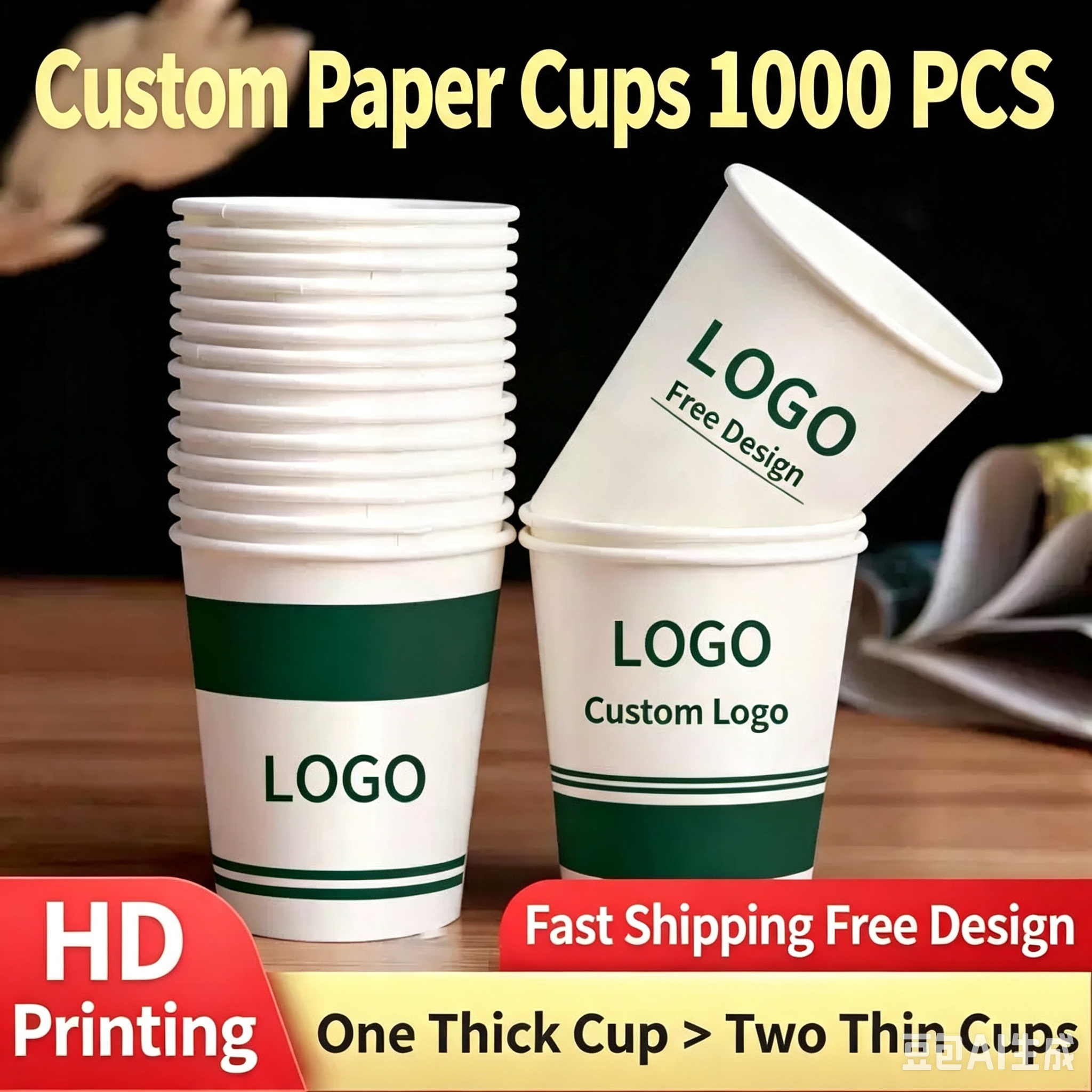 Custom Logo Paper Cups – 1000-Pack Heavy-Duty Disposable, Bulk Advertising Cups for Offices & Commercial Events