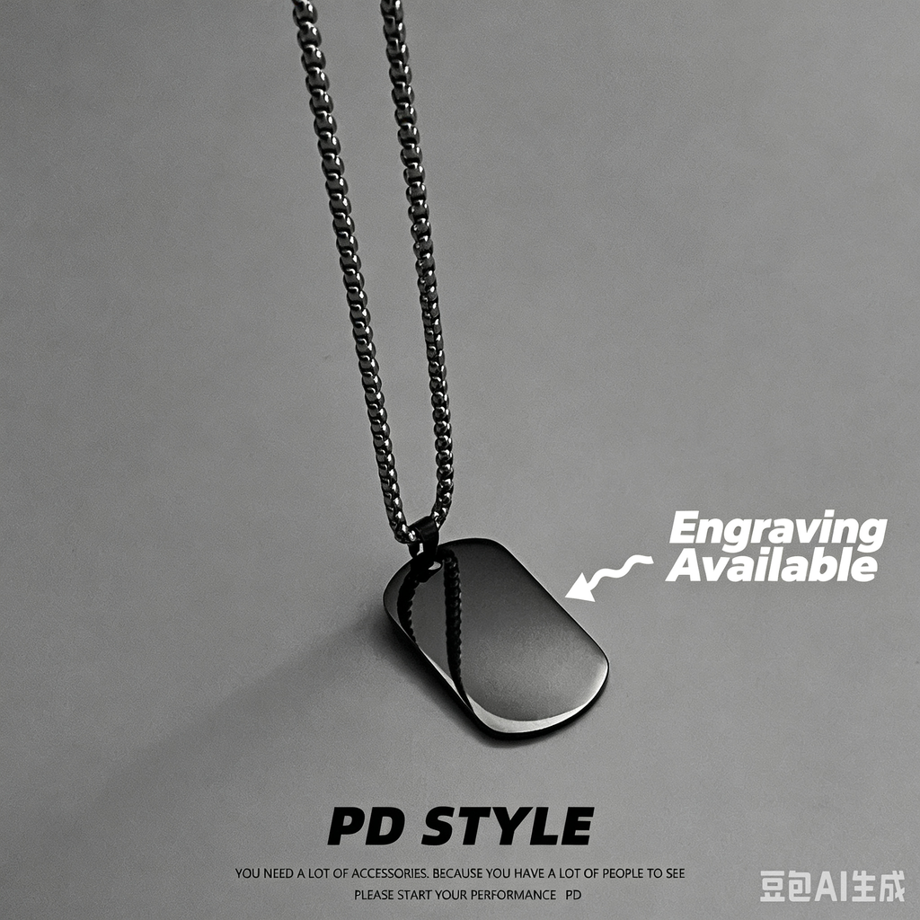 Custom Engraved Double Square Dog Tag Pendant – Titanium Steel Necklace with Matte Gunmetal Box Chain, Layered Style, Ideal Couple Gift for Streetwear