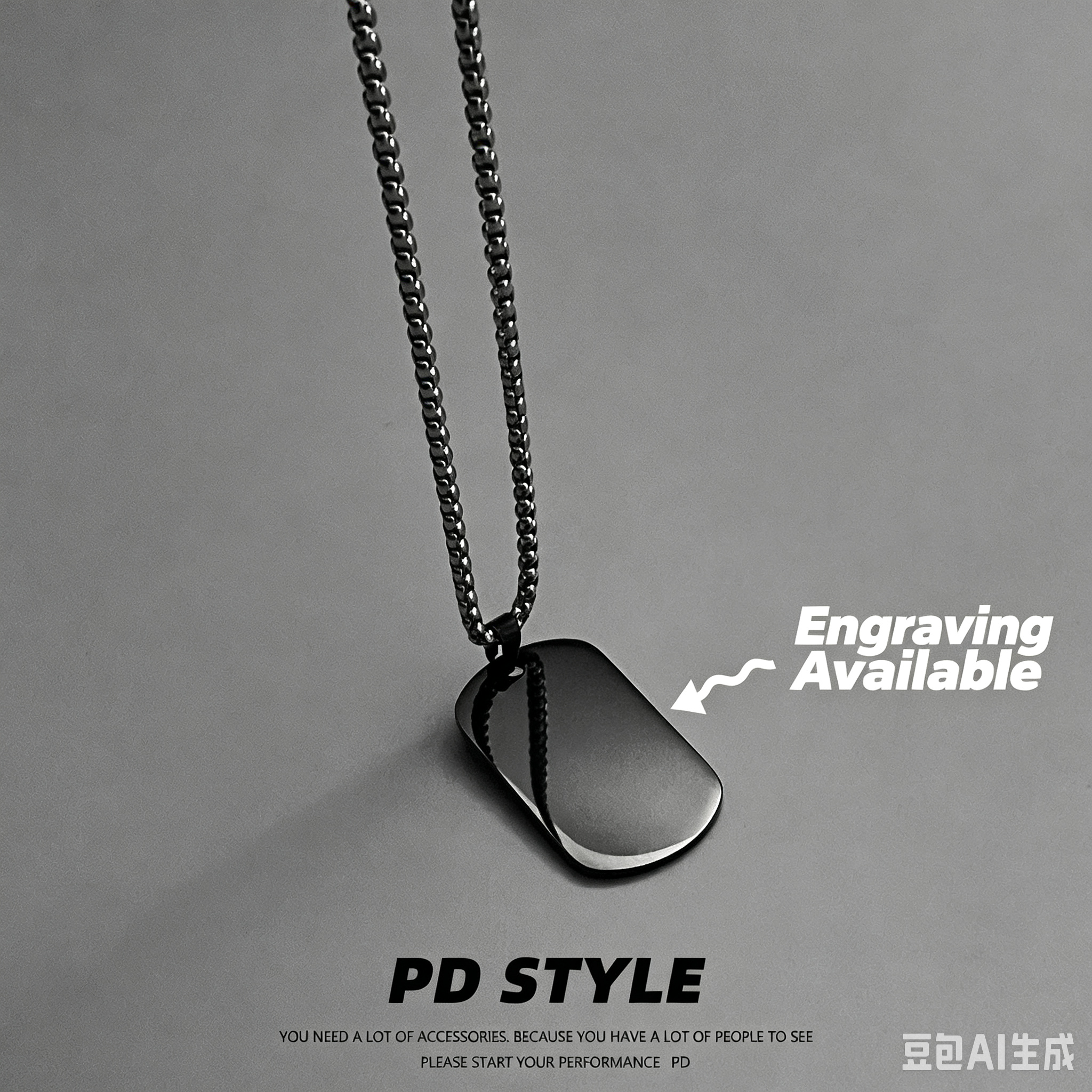 Custom Engraved Double Square Dog Tag Pendant – Titanium Steel Necklace with Matte Gunmetal Box Chain, Layered Style, Ideal Couple Gift for Streetwear