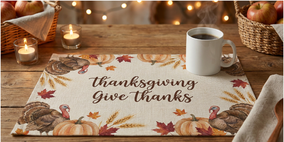 Custom Logo Linen Placemats – Heat-Resistant with Personalized Holiday Print, Ideal for Home & Restaurant Table Decor