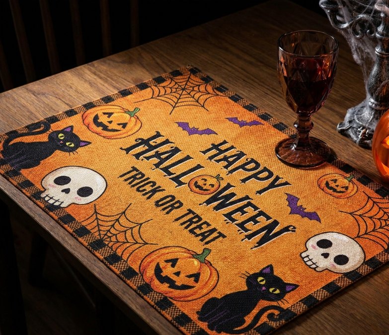 Custom Logo Linen Placemats – Heat-Resistant with Personalized Holiday Print, Ideal for Home & Restaurant Table Decor