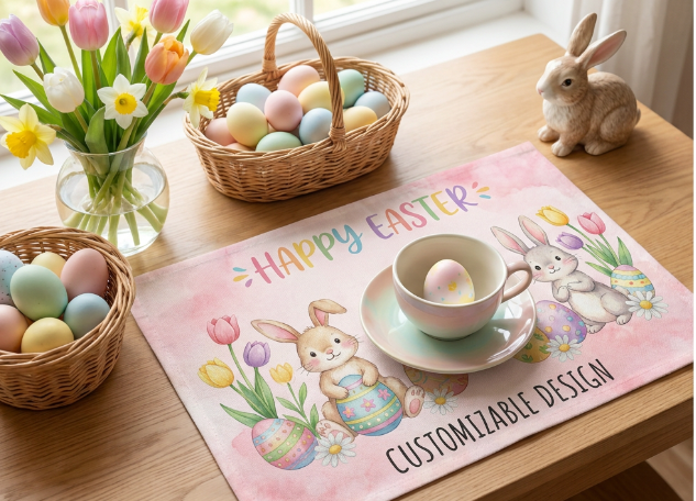 Custom Logo Linen Placemats – Heat-Resistant with Personalized Holiday Print, Ideal for Home & Restaurant Table Decor