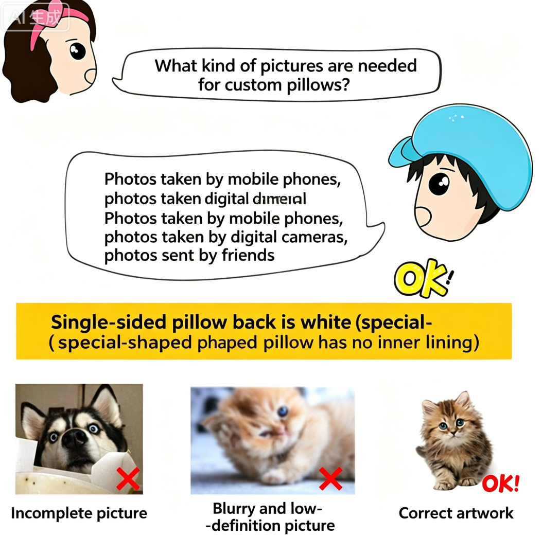 Custom Shaped Photo Pillow – Personalized Plush Cushion with Cartoon Pet Design, Company Logo Available, Great for Home Decor & Gifts
