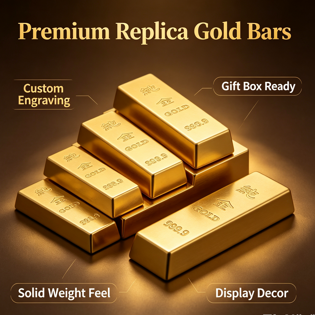 Custom Engraved Gold-Plated Bullion Bar – Glossy 999.9 Finish, Multiple Sizes, Ideal Desk Decor for Housewarming & Business Gifts
