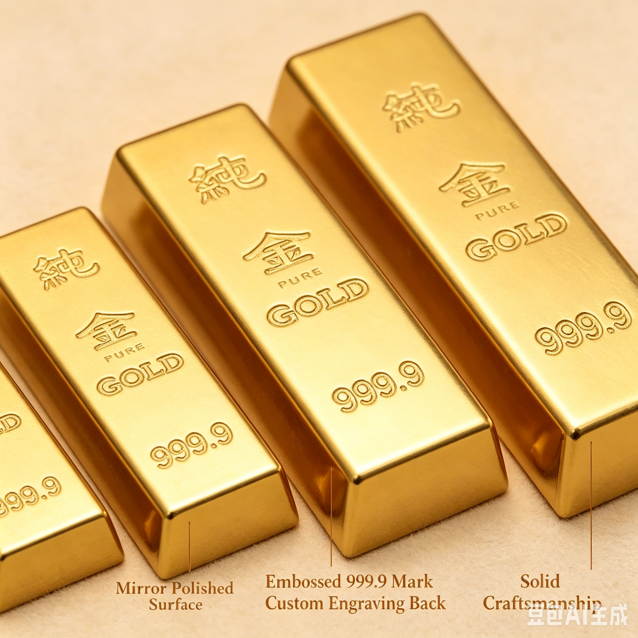 Custom Engraved Gold-Plated Bullion Bar – Glossy 999.9 Finish, Multiple Sizes, Ideal Desk Decor for Housewarming & Business Gifts
