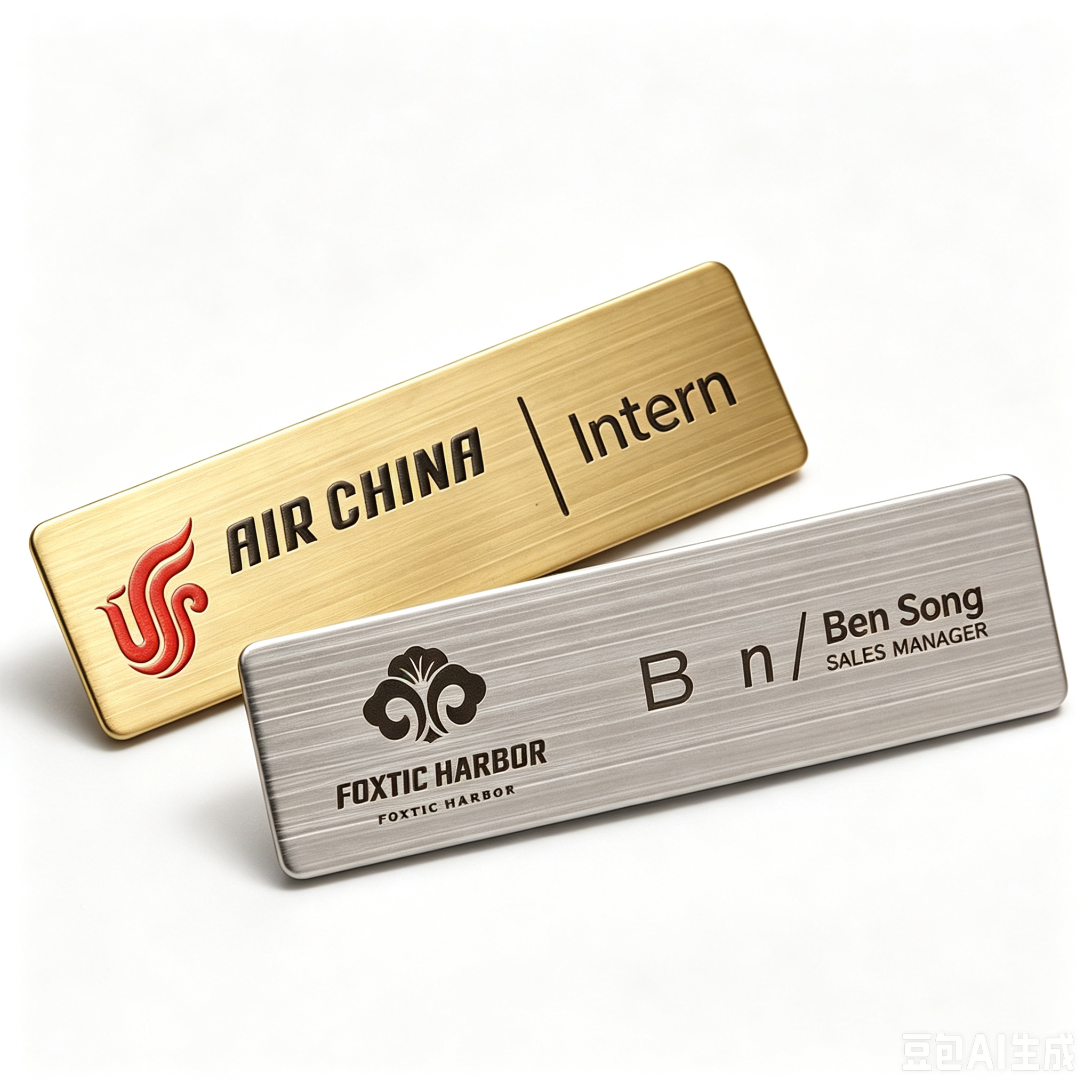 Custom Name Badge – Gold-Plated Stainless Steel with Pin Back, Employee ID Tag for Office & Corporate