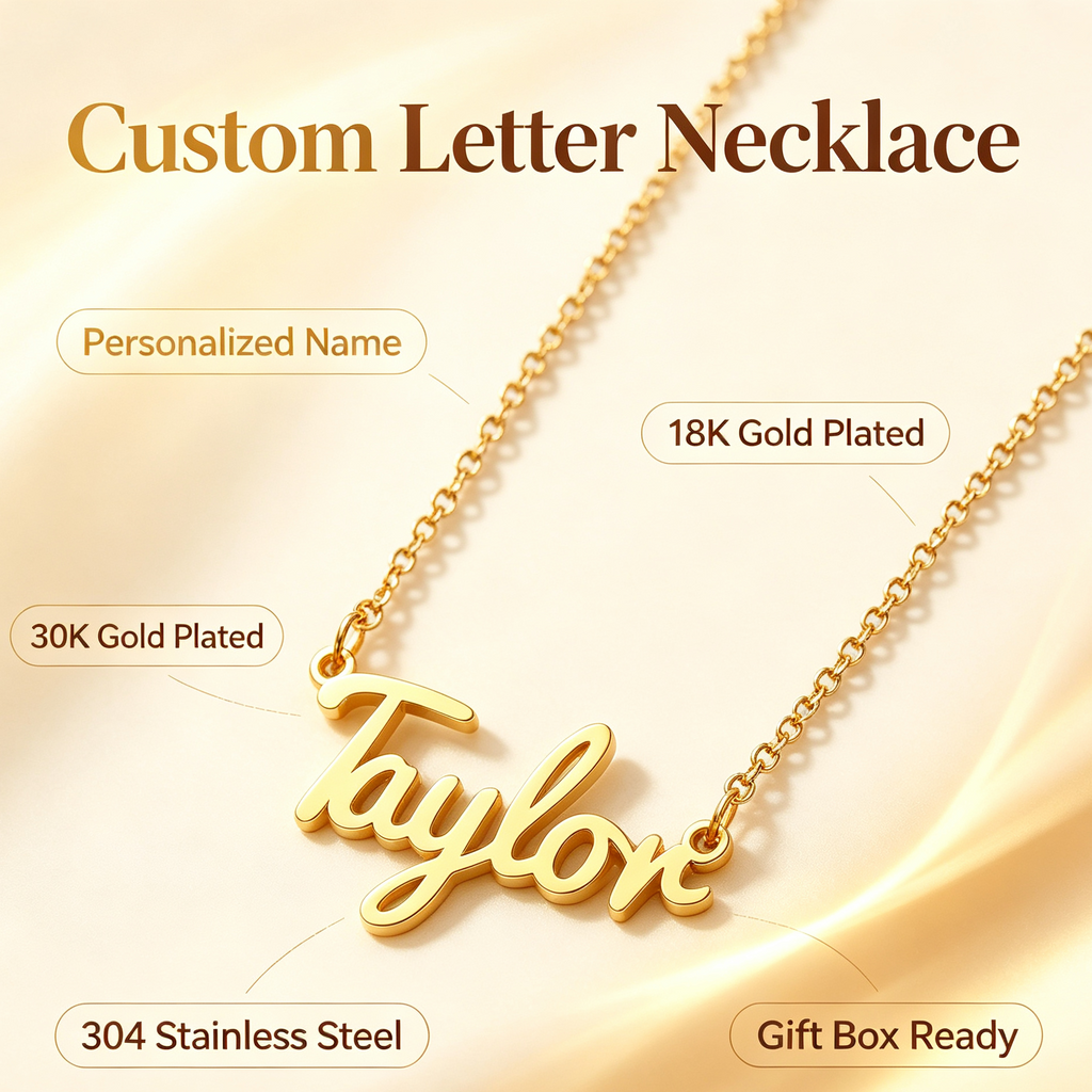 Custom Name Necklace – 18K Gold-Plated Stainless Steel, Personalized Handwritten Script Pendant, Waterproof Jewelry, Ideal Birthday Gift for Her