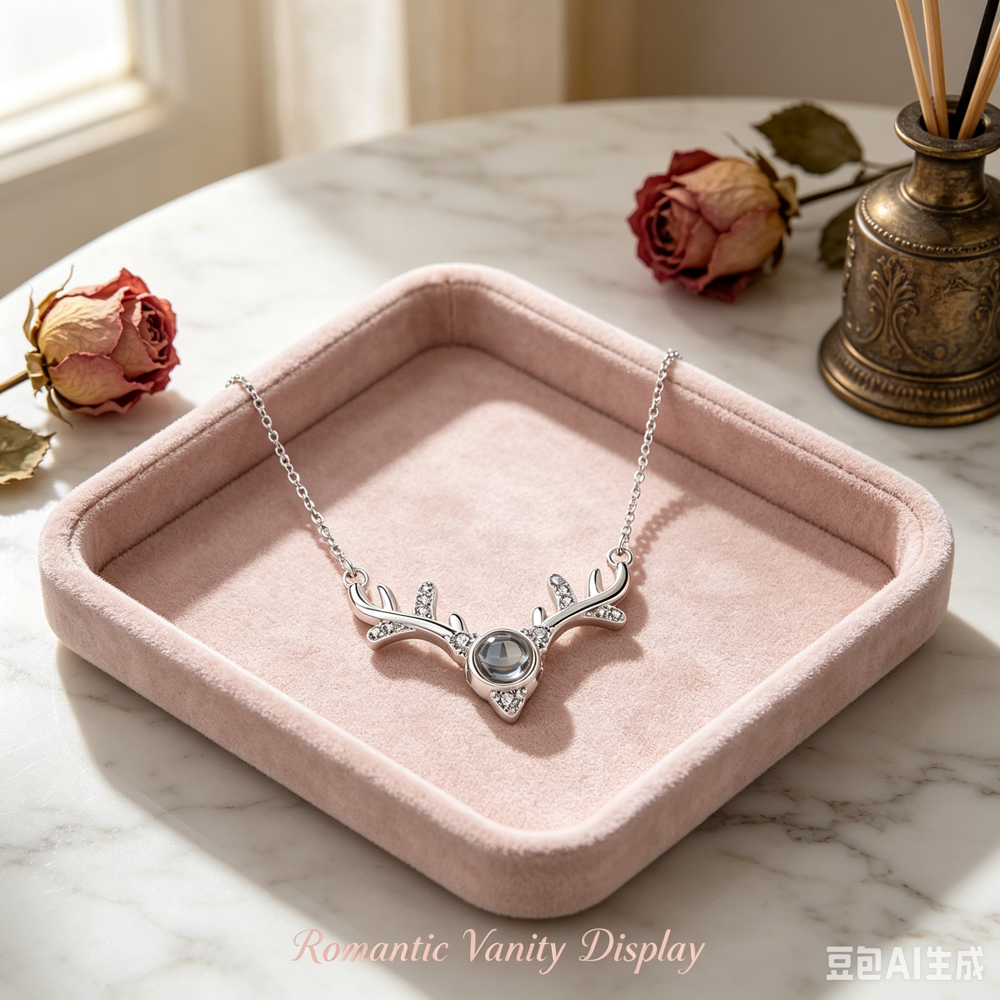 Personalized Photo Projection Necklace – Antler Silver Pendant with Cubic Zircon, 100+ Hidden Love Messages, Romantic Birthday Gift for Her