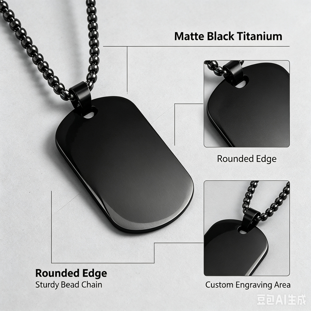 Custom Engraved Double Square Dog Tag Pendant – Titanium Steel Necklace with Matte Gunmetal Box Chain, Layered Style, Ideal Couple Gift for Streetwear