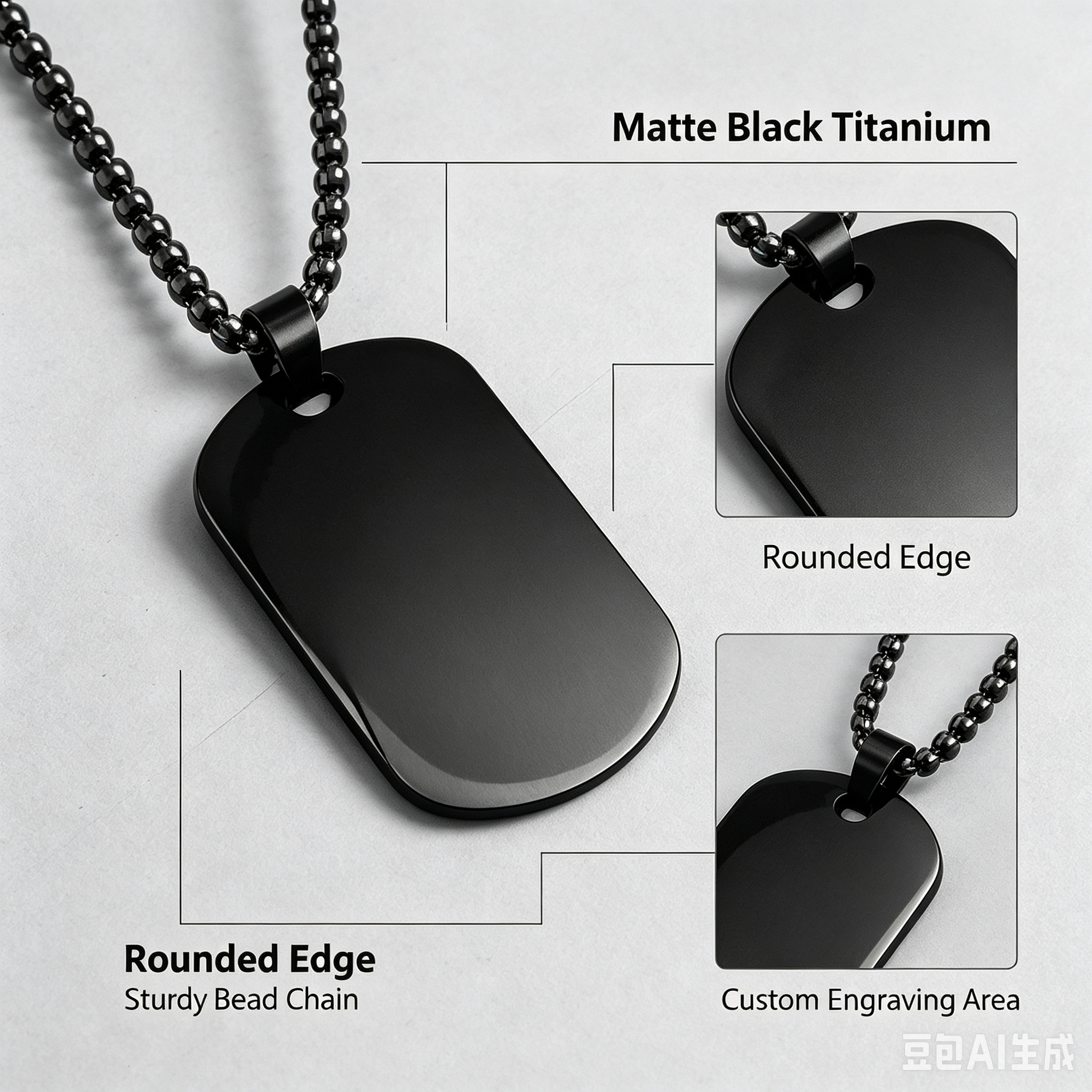 Custom Engraved Double Square Dog Tag Pendant – Titanium Steel Necklace with Matte Gunmetal Box Chain, Layered Style, Ideal Couple Gift for Streetwear