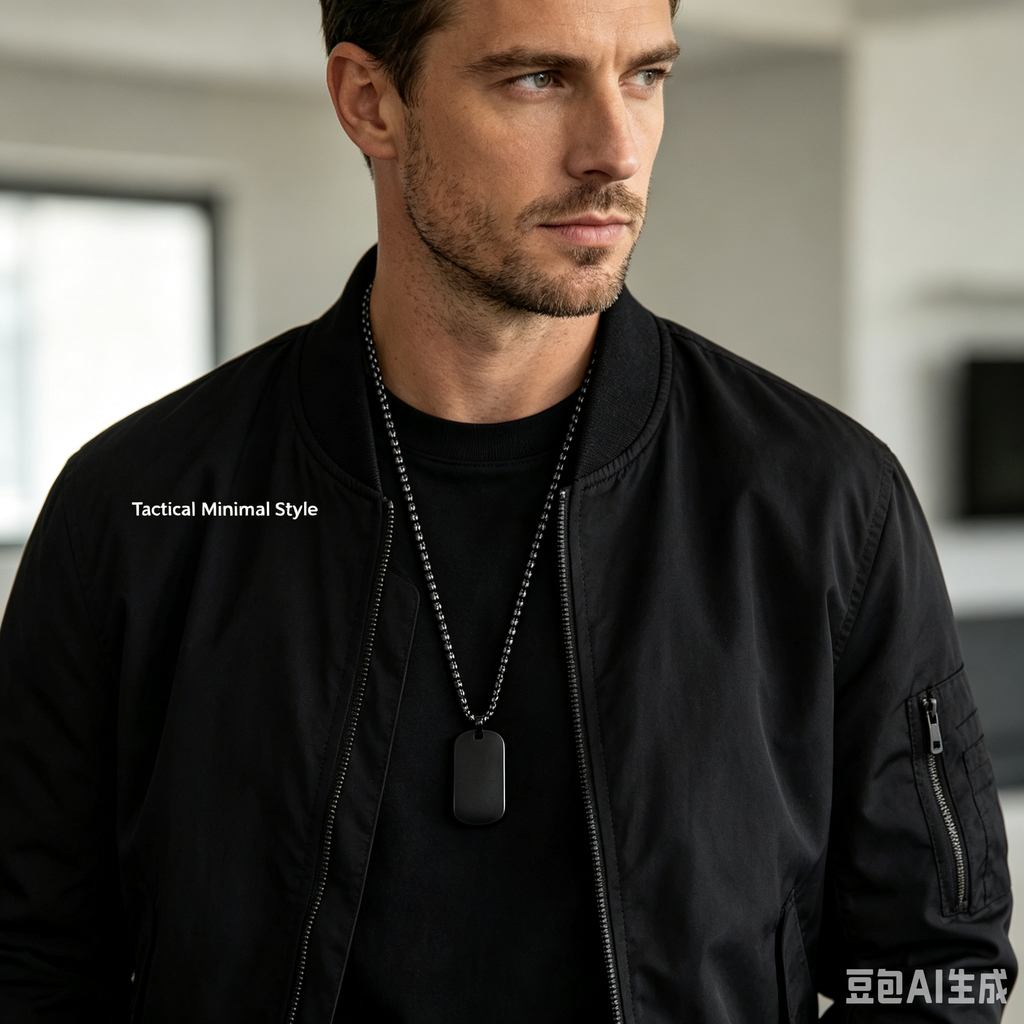 Custom Engraved Double Square Dog Tag Pendant – Titanium Steel Necklace with Matte Gunmetal Box Chain, Layered Style, Ideal Couple Gift for Streetwear