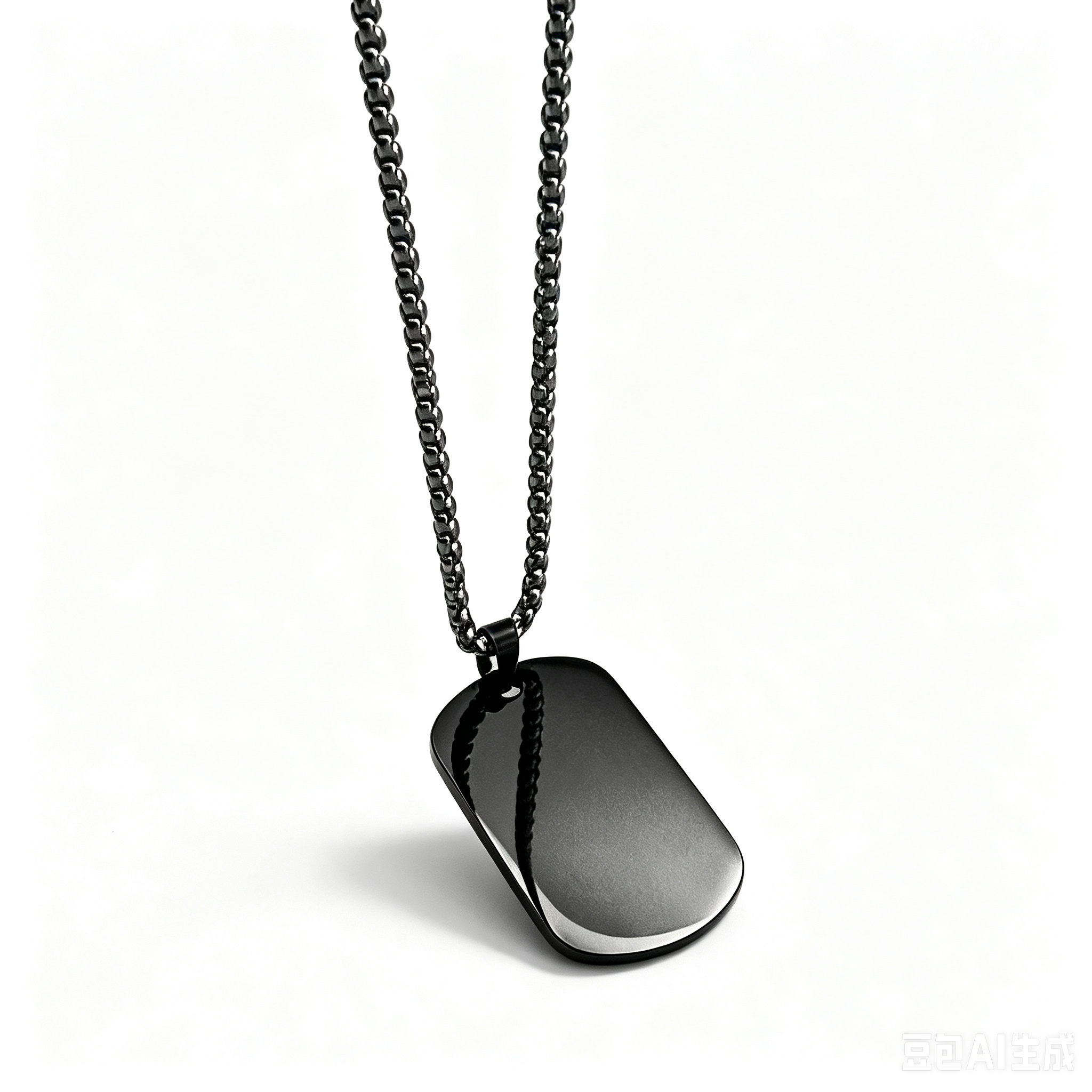 Custom Engraved Double Square Dog Tag Pendant – Titanium Steel Necklace with Matte Gunmetal Box Chain, Layered Style, Ideal Couple Gift for Streetwear