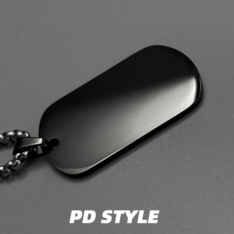 Custom Engraved Double Square Dog Tag Pendant – Titanium Steel Necklace with Matte Gunmetal Box Chain, Layered Style, Ideal Couple Gift for Streetwear