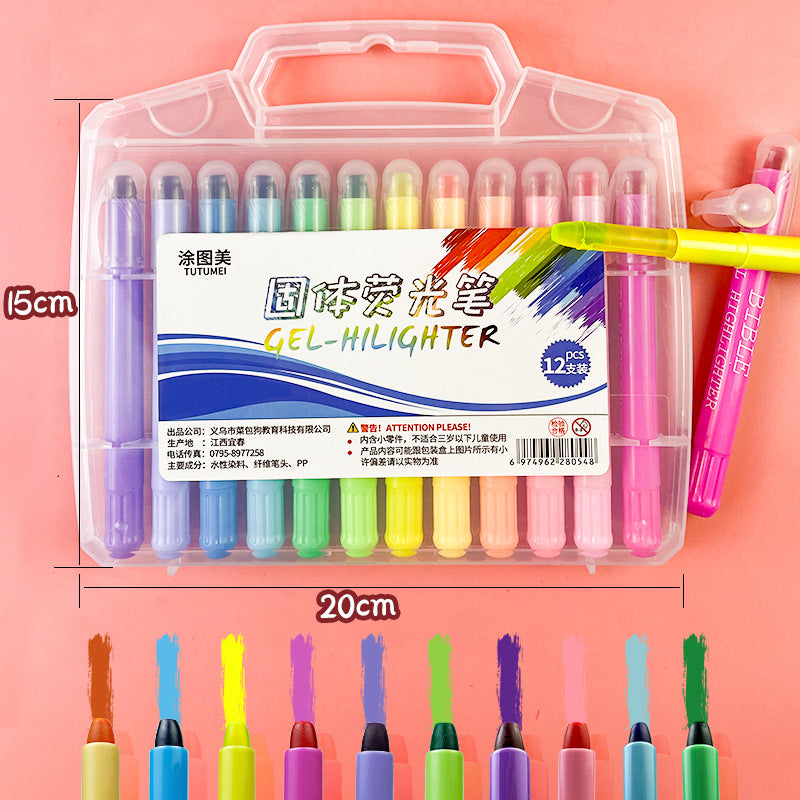 Erasable Gel Highlighter Pen – 12-Color Twist Design, Water-Soluble, Ideal for Drawing, Journaling & Study, Wholesale for Students & Kids