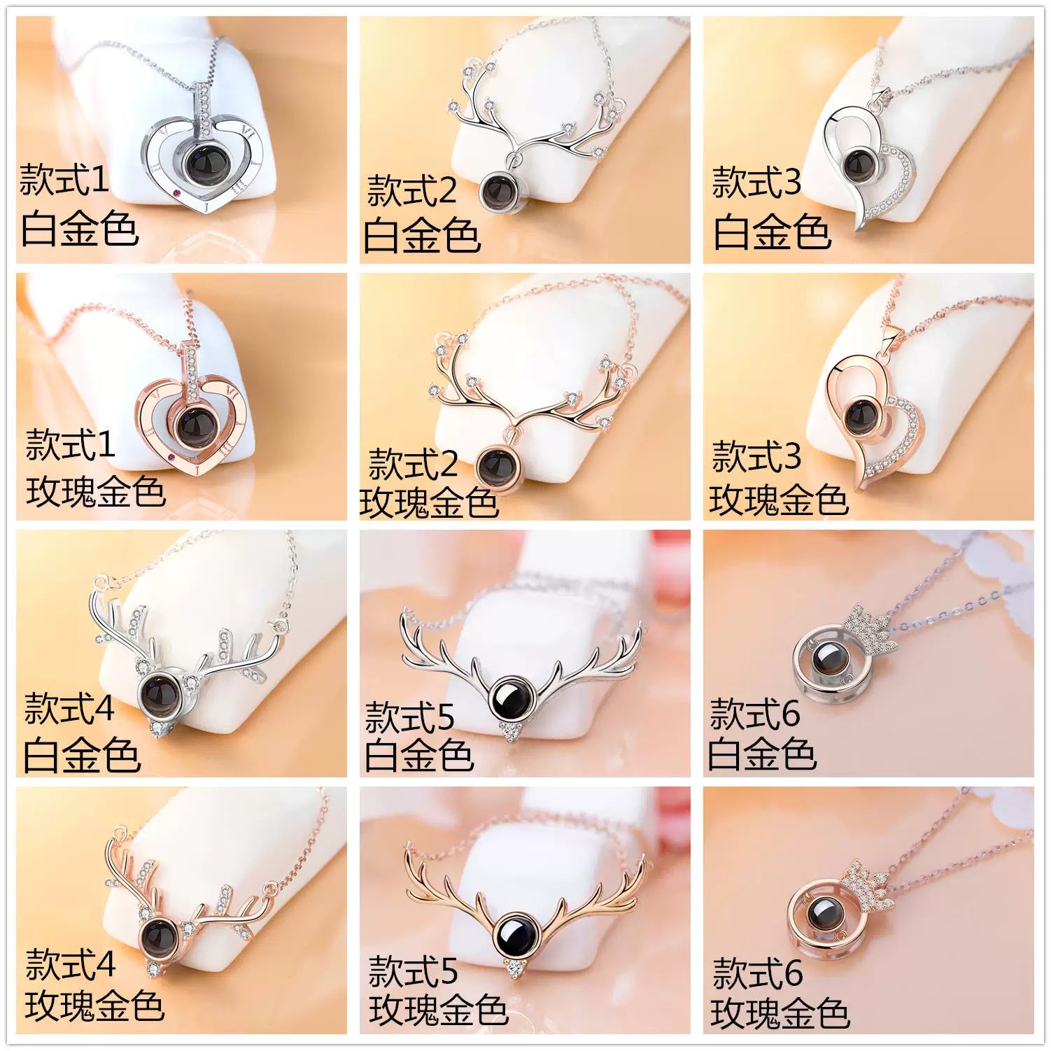 Personalized Photo Projection Necklace – Antler Silver Pendant with Cubic Zircon, 100+ Hidden Love Messages, Romantic Birthday Gift for Her
