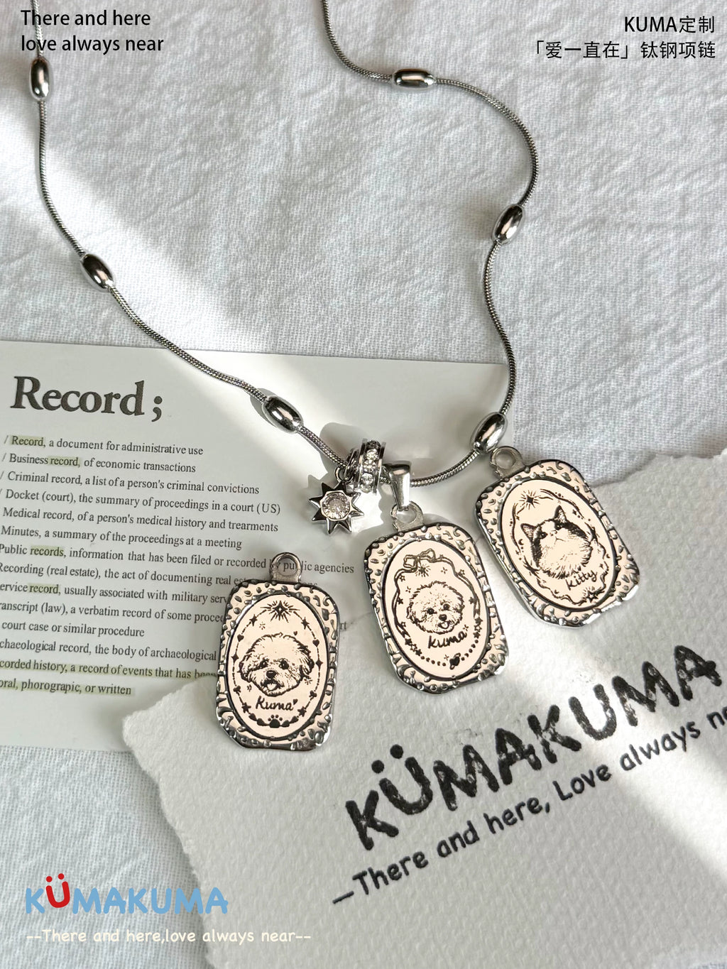 Custom Engraved Pet Portrait Necklace – Antique Silver Tag on Retro Ball Chain with Heart & Star Charms – Ideal Gift for Pet Lovers