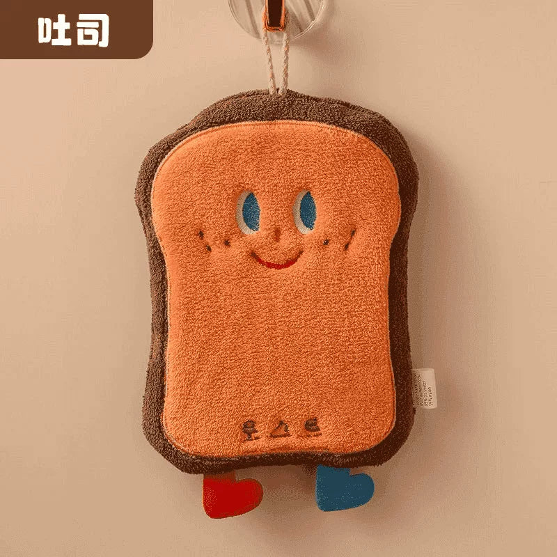Personalized Embroidered Hanging Towel – Coral Fleece Cartoon Flower, Fast-Drying with Custom Logo, Ideal for Home & Restaurant