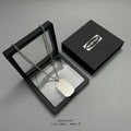 Custom Engraved Double Square Dog Tag Pendant – Titanium Steel Necklace with Matte Gunmetal Box Chain, Layered Style, Ideal Couple Gift for Streetwear
